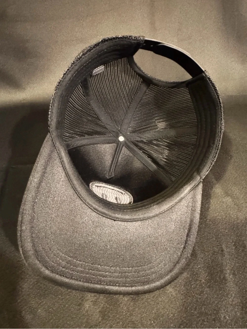 Black Mesh Trucker Hat Holographic Smiley Face Patch Snapback Color Shift Cap